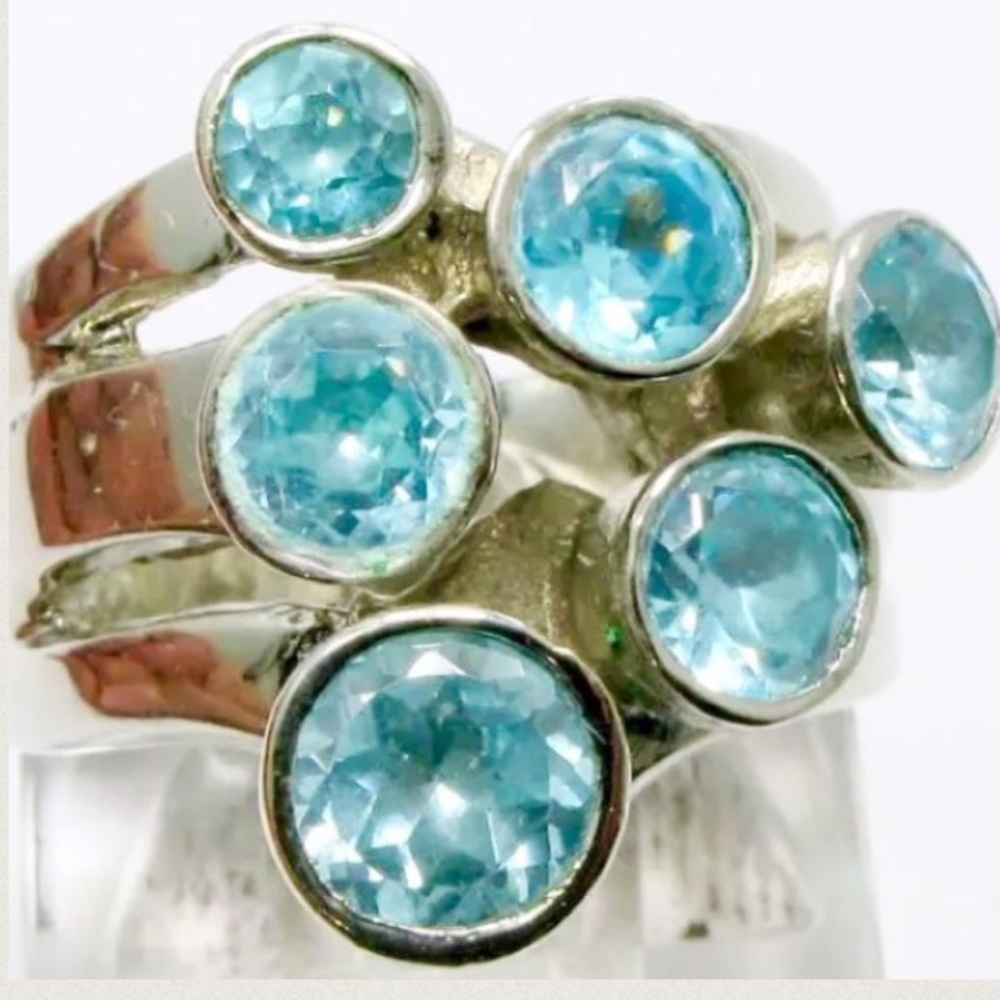 💠SIX BLUE DESCENDING SIZE TOPAZ RING•925 SS💠